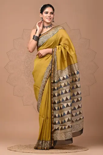 Chanderi Silk Saree – Hand Block Printed with Natural Dyes | Traditional Art Collection