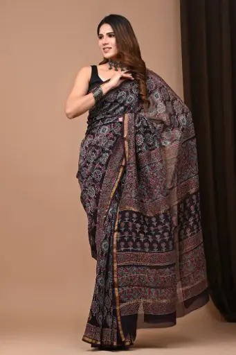 Chanderi Silk Saree – Hand Block Printed with Natural Dyes | Traditional Art Collection