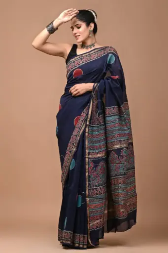 Chanderi Silk Saree – Hand Block Printed with Natural Dyes | Traditional Art Collection