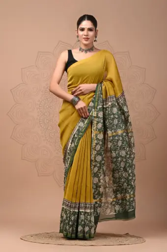 Chanderi Silk Saree – Hand Block Printed with Natural Dyes | Traditional Art Collection