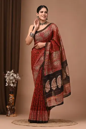 Chanderi Silk Saree – Hand Block Printed with Natural Dyes | Traditional Art Collection