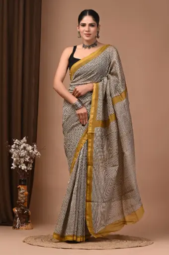 Chanderi Silk Saree – Hand Block Printed with Natural Dyes | Traditional Art Collection