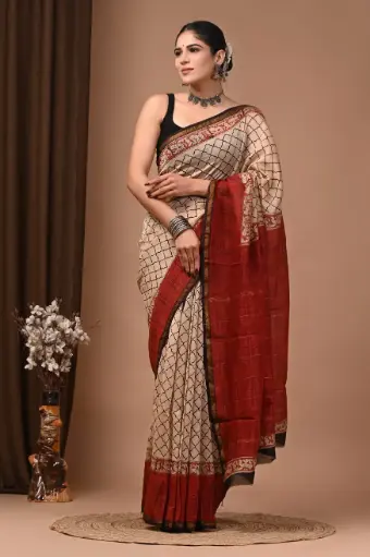Chanderi Silk Saree – Hand Block Printed with Natural Dyes | Traditional Art Collection
