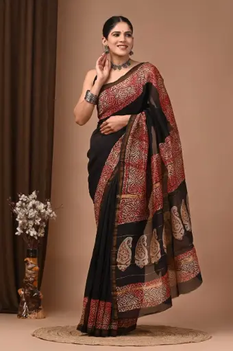 Chanderi Silk Saree – Hand Block Printed with Natural Dyes | Traditional Art Collection
