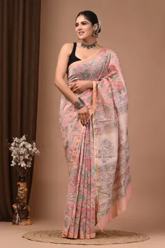 Chanderi Silk Saree – Hand Block Printed with Natural Dyes | Traditional Art Collection