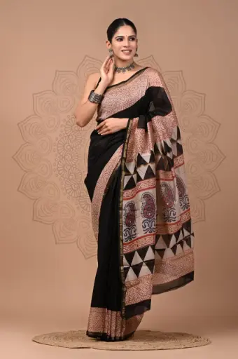 Chanderi Silk Saree – Hand Block Printed with Natural Dyes | Traditional Art Collection