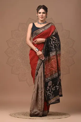 Chanderi Silk Saree – Hand Block Printed with Natural Dyes | Traditional Art Collection