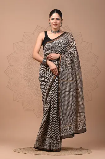 Chanderi Silk Saree – Hand Block Printed with Natural Dyes | Traditional Art Collection