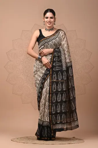 Chanderi Silk Saree – Hand Block Printed with Natural Dyes | Traditional Art Collection