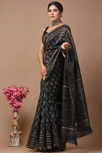 Chanderi Silk Saree – Hand Block Printed with Natural Dyes | Traditional Art Collection