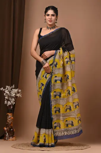 Chanderi Silk Saree – Hand Block Printed with Natural Dyes | Traditional Art Collection