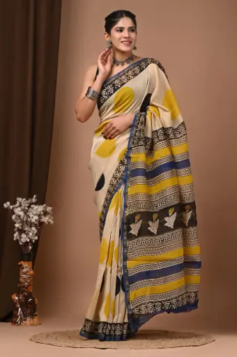 Chanderi Silk Saree – Hand Block Printed with Natural Dyes | Traditional Art Collection