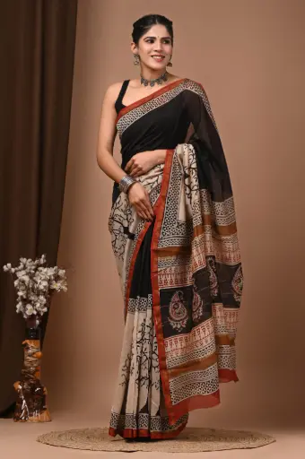 Chanderi Silk Saree – Hand Block Printed with Natural Dyes | Traditional Art Collection