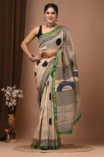 Chanderi Silk Saree – Hand Block Printed with Natural Dyes | Traditional Art Collection