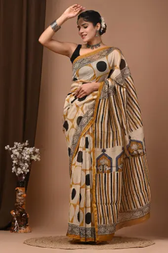 Chanderi Silk Saree – Hand Block Printed with Natural Dyes | Traditional Art Collection