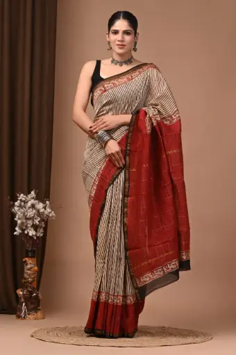 Chanderi Silk Saree – Hand Block Printed with Natural Dyes | Traditional Art Collection